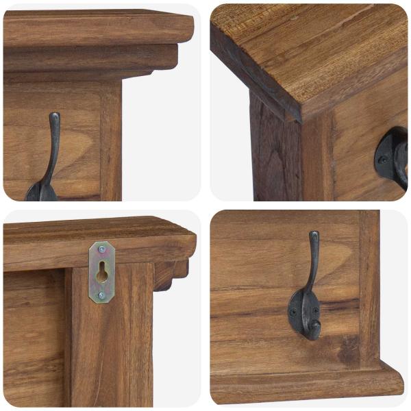 Wand Montierter Kleiderständer Natur 70 x 10 x 20 cm