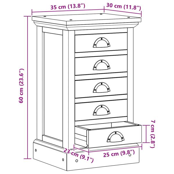 Kommode mit Speicher Braun 35,5 x 29,5 x 60 cm Massivholz Teak