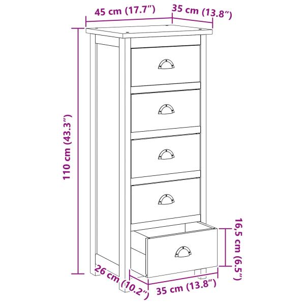 Kommode mit Schubladen Braun 45 x 35 x 110 cm Massivholz Teak
