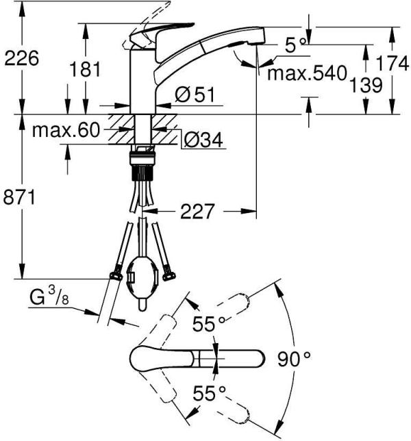 GROHE Start Einhand-Spültischbatterie, Quickfix, Niederdruck, 1/2", chrom (1012410000)