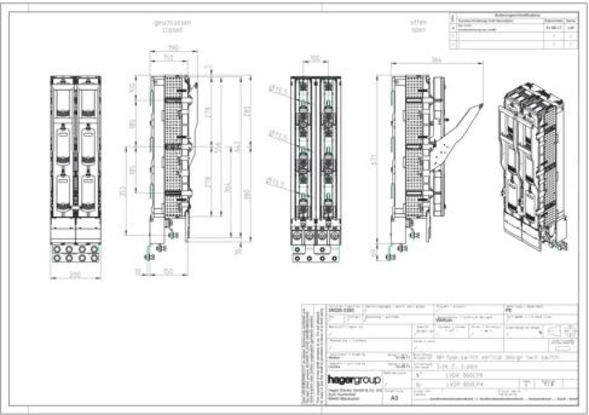 ARDEBO.de Hager LVDR800CPX NH-Sicherungs-Lastschaltleiste LV, NH2, 185mm, 3-polig, M12, doppelt