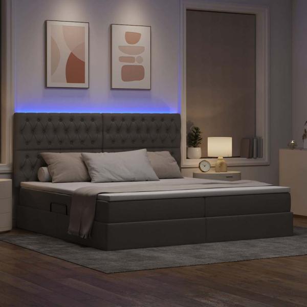 Bett mit Stauraum und LED Taupe 200 x 200 cm Polyester