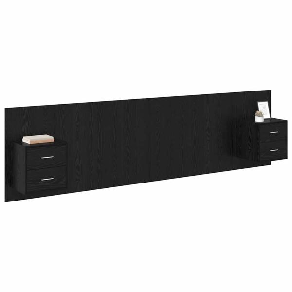 Kopfteil mit Schrank 3 pcs Schwarz Eichen-Optik Holzwerkstoff