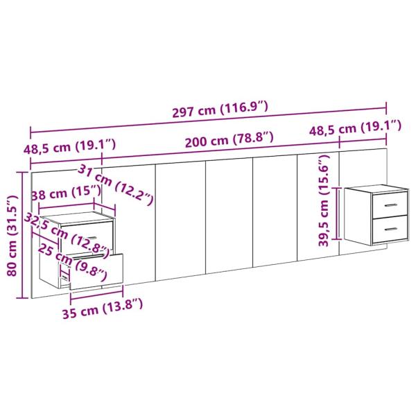 Kopfteil mit Schrank 3 Stk. Schwarz Eichen-Optik Holzwerkstoff