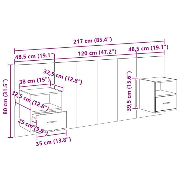 Kopfteil mit Schrank 3 Stk. Schwarz Eichen-Optik Holzwerkstoff