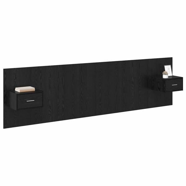 Kopfteil mit Schrank 3 pcs Schwarz Eichen-Optik Holzwerkstoff