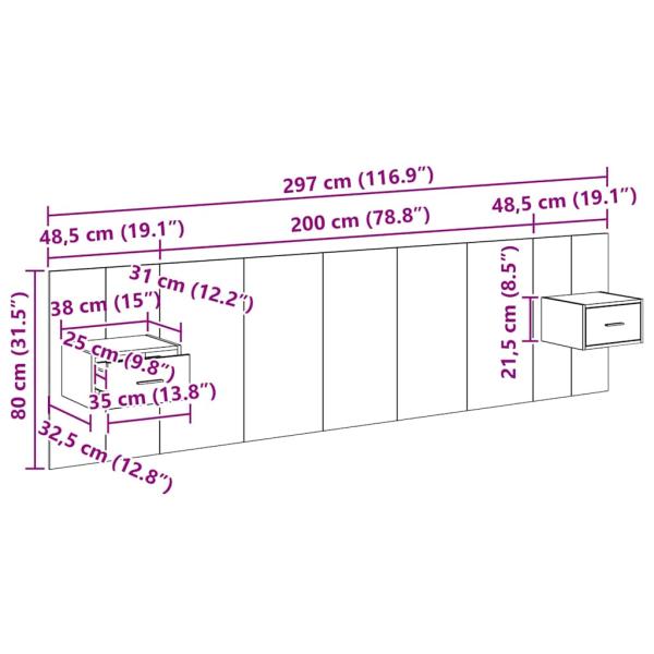 Kopfteil mit Schrank 3 Stk. Schwarz Eichen-Optik Holzwerkstoff
