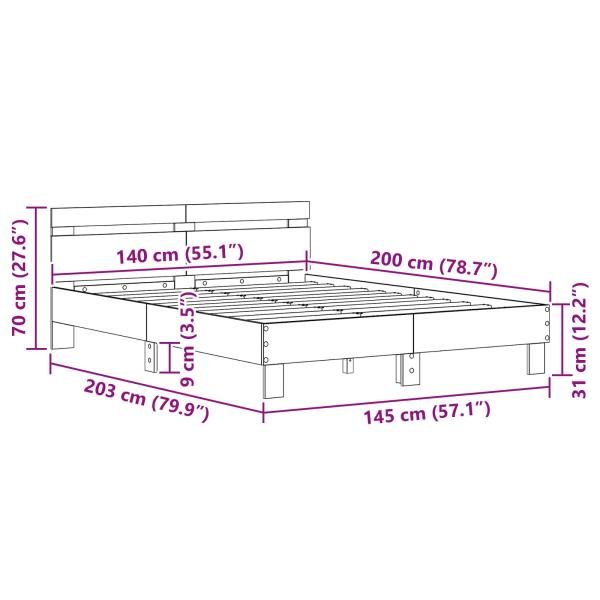 Bettrahmen Schwarz Eichen-Optik 140 x 200 cm Holzwerkstoff