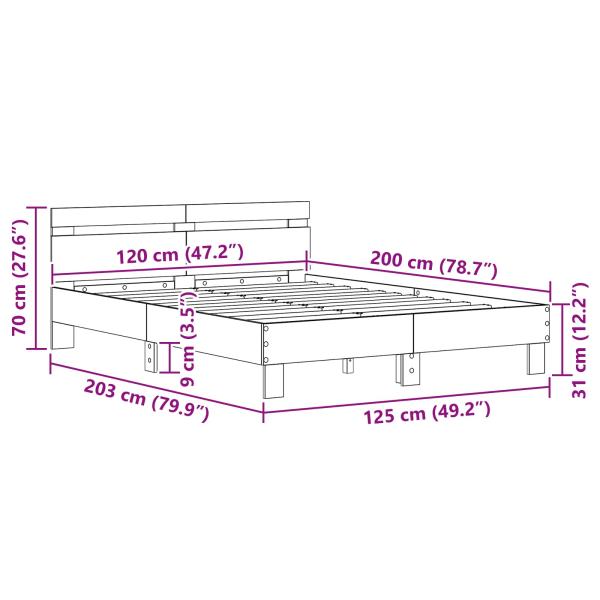 Bettrahmen mit Kopfteil Altholz 120 x 200 cm Holzwerkstoff
