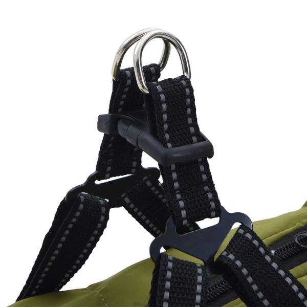 Hundemantel mit Geschirr Olivegrün L Fleece und Polyester