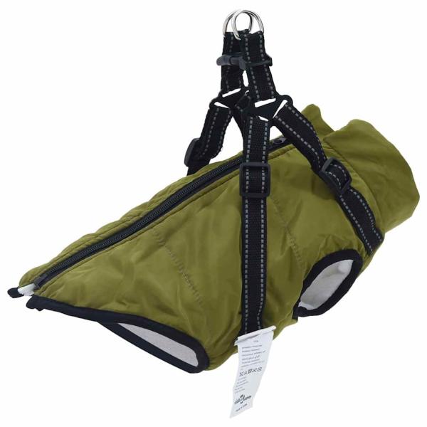 ARDEBO.de - Hundemantel mit Geschirr Olivegrün XL Fleece und Polyester