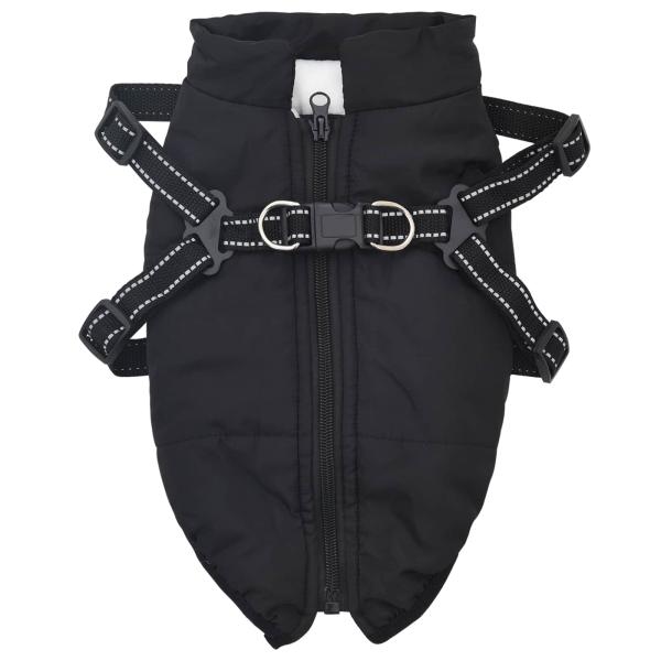 ARDEBO.de - Hundemantel mit Geschirr Schwarz XL Fleece und Polyester