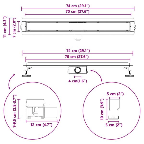 2 in 1 Duschabfluss Silber 70 cm Edelstahl 304
