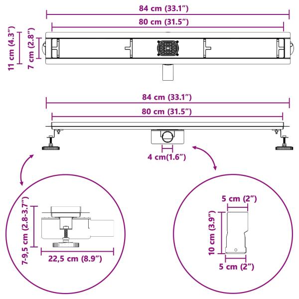 Duschablauf 2-in-1 mit 360° Siphon Silber 80 cm Edelstahl 304