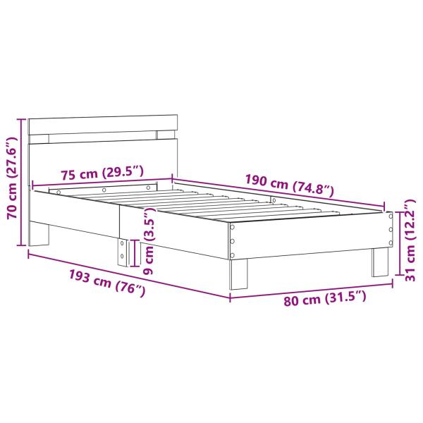 Bettrahmen Schwarz Eichen-Optik 75 x 190 cm Holzwerkstoff