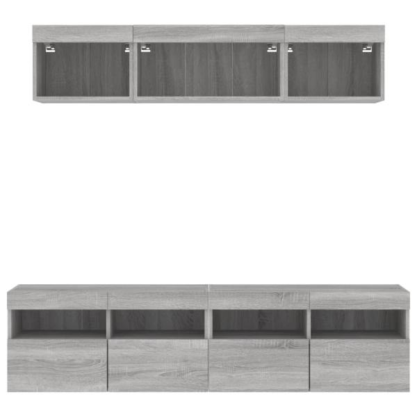 5-tlg. Wohnwand mit LED-Beleuchtung Grau Sonoma Holzwerkstoff