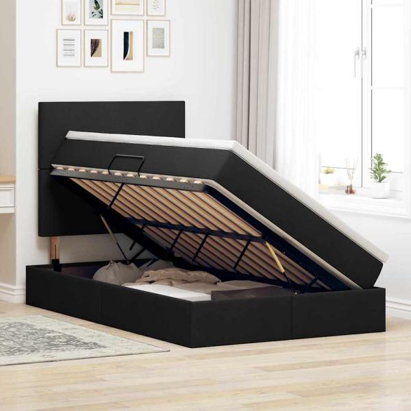 Aufbewahrungsbett mit Matratze Schwarz 120 x 200 cm Stoff