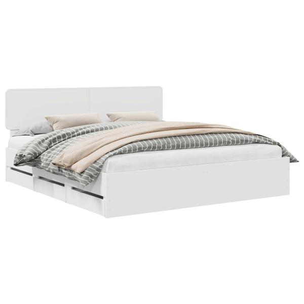 Bettrahmen mit Schubladen Weiß 180 x 200 cm Ingenieurs Holz