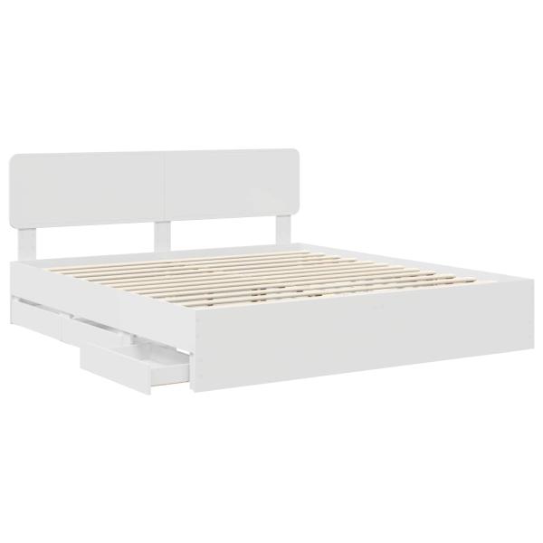 Bettrahmen mit Schubladen Weiß 180 x 200 cm Ingenieurs Holz