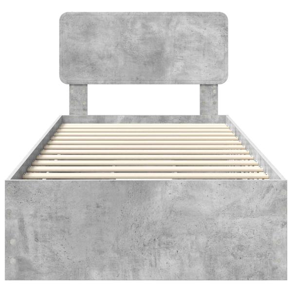 Bettrahmen mit Kopfteil Beton Grau 90 x 190 cm Ingenieurs Holz