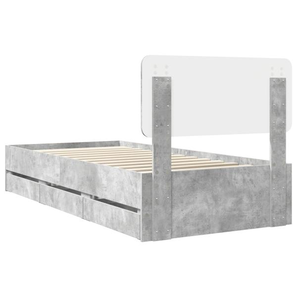 Bettrahmen mit Kopfteil Beton Grau 90 x 190 cm Ingenieurs Holz