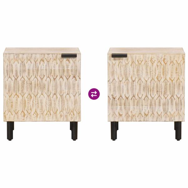 Nachttisch 2 pcs Weiß 40 x 33,5 x 46 cm Massivholz Mango