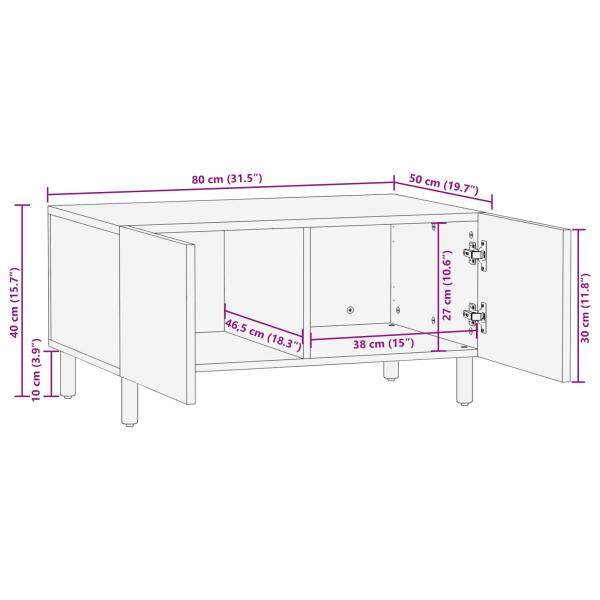 Couchtisch Weiß 80 x 50 x 40 cm Massivholz Mango
