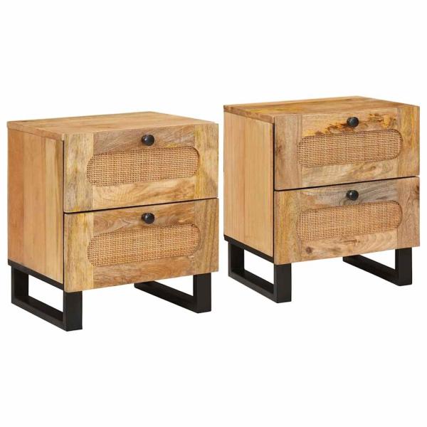 ARDEBO.de - Nachttisch 2 pcs Natur 40 x 33,5 x 46 cm Massivholz Mango