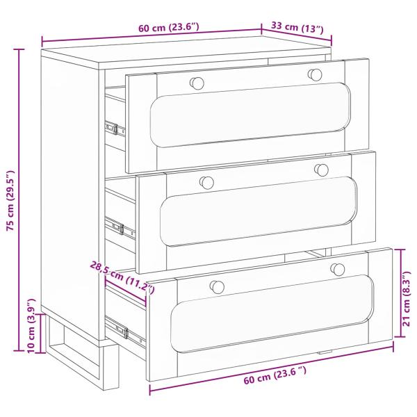 ARDEBO.de - Sideboard Braun 60 x 33,5 x 75 cm Massivholz Mango