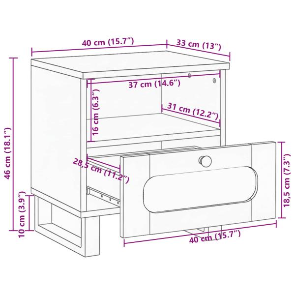 Nachttisch Natur 40 x 33 x 46 cm Massivholz Mango