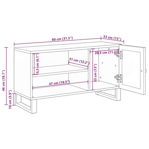 TV-Schränk mit Tür Braun 80 x 31,5 x 46 cm Massivholz Mango