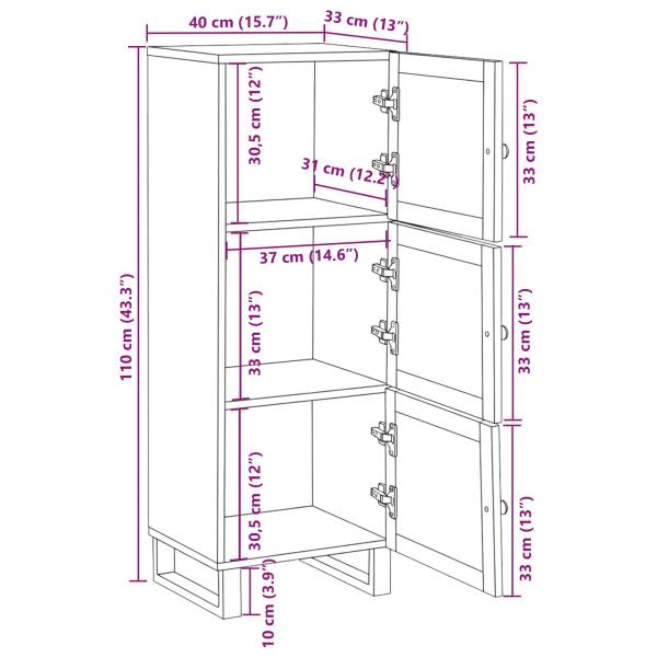 Highboard mit Tür Braun 60 x 33,5 x 100 cm Massivholz Mango