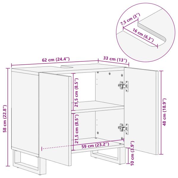 Waschbeckenschrank Natur 62 x 33 x 58 cm Massivholz Mango