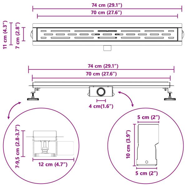 Duschabfluss mit Liniendesign Silber 70 cm Edelstahl 304