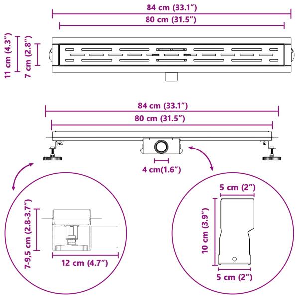 Duschabfluss mit Liniendesign Silber 80 cm Edelstahl 304