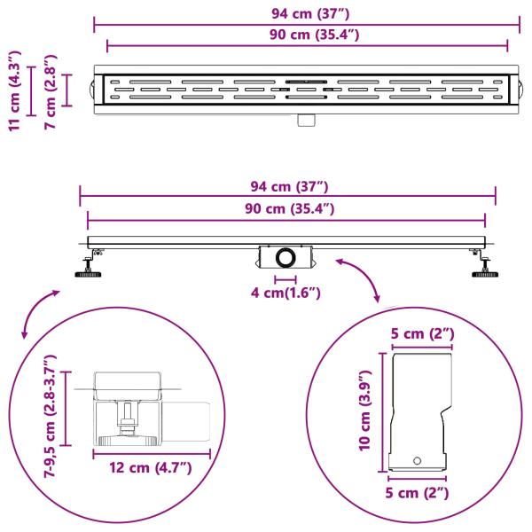 Duschabfluss mit Liniendesign Silber 90 cm Edelstahl 304