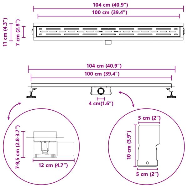 Duschabfluss mit Liniendesign Silber 100 cm Edelstahl 304