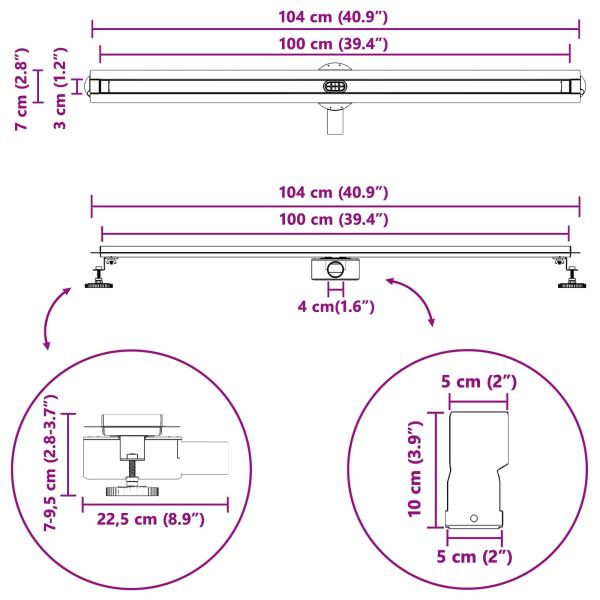 360° Duschablauf mit slim Modell Silber 100 cm Edelstahl 304