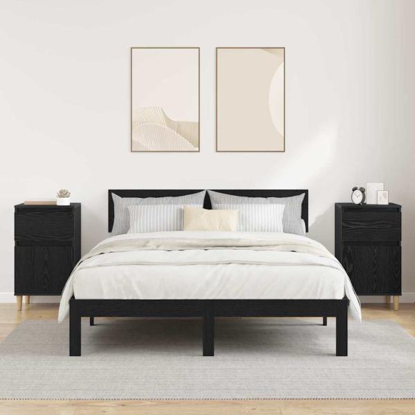 Nachttisch 2 pcs Schwarz Eichen-Optik 40 x 35 x 70 cm