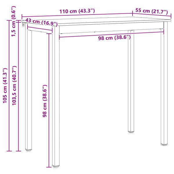 Bartisch Weiß 110 x 55 x 105 cm Massives Kiefernholz