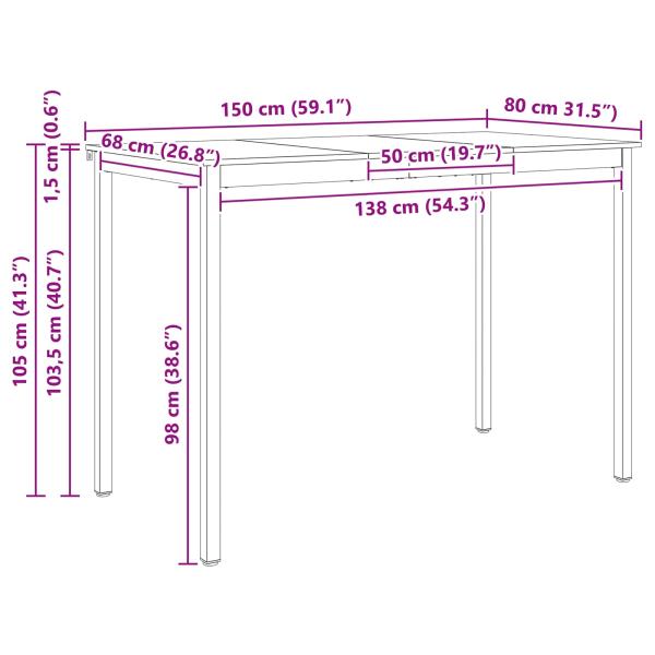 Bartisch Natur 110 x 55 x 105 cm Massives Kiefernholz