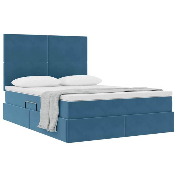 Bett mit Stauraum und LED Dunkelblau 140 x 190 cm Samt