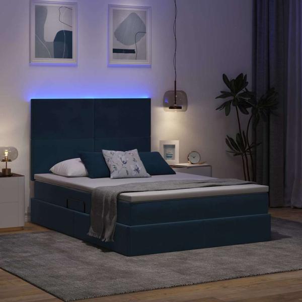 ARDEBO.de - Bett mit Stauraum und LED Dunkelblau 140 x 190 cm Samt