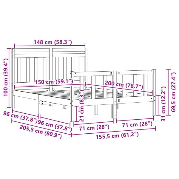Bettrahmen 2 pcs Wachsbraun 150 x 200 cm Massives Kiefernholz