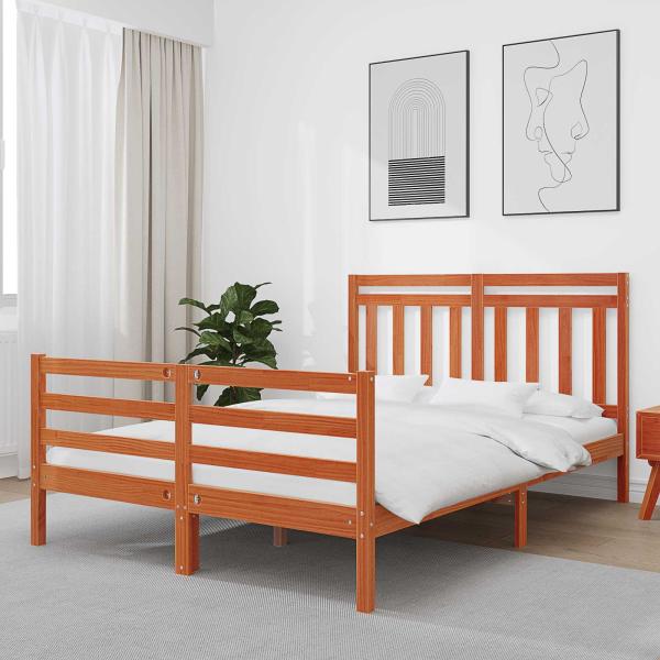 ARDEBO.de - Bettrahmen mit Kopfteil 2 pcs Wachsbraun 160 x 200 cm