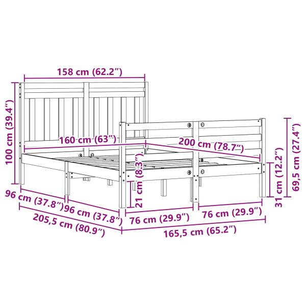 Bettrahmen mit Kopfteil 2 pcs Wachsbraun 160 x 200 cm