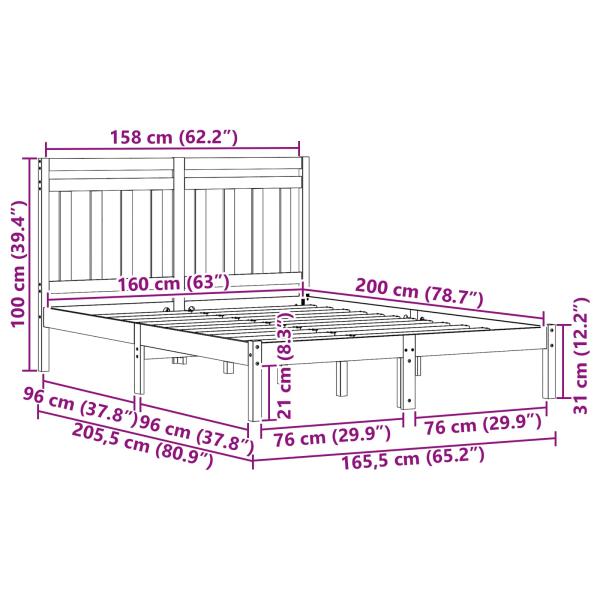 Bettrahmen 2 pcs Wachsbraun 160 x 200 cm Massives Kiefernholz