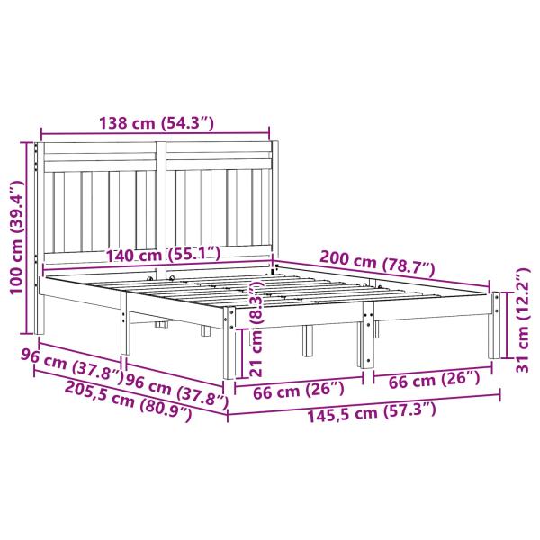 Bettrahmen 2 pcs Wachsbraun 140 x 200 cm Massives Kiefernholz