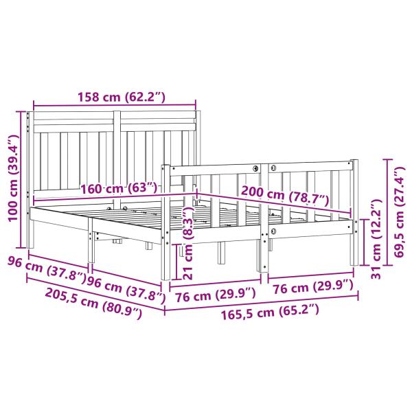Bettrahmen 2 pcs Wachsbraun 160 x 200 cm Massives Kiefernholz