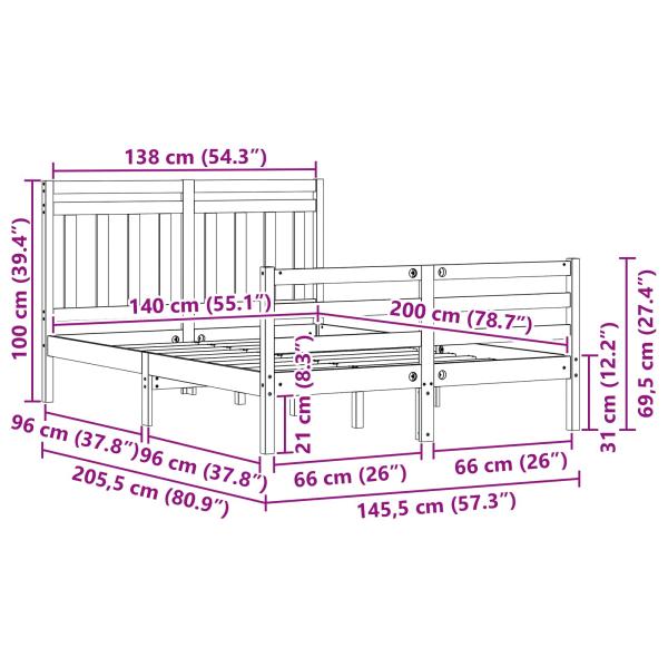 Bettrahmen mit Kopfteil 2 pcs Wachsbraun 140 x 200 cm